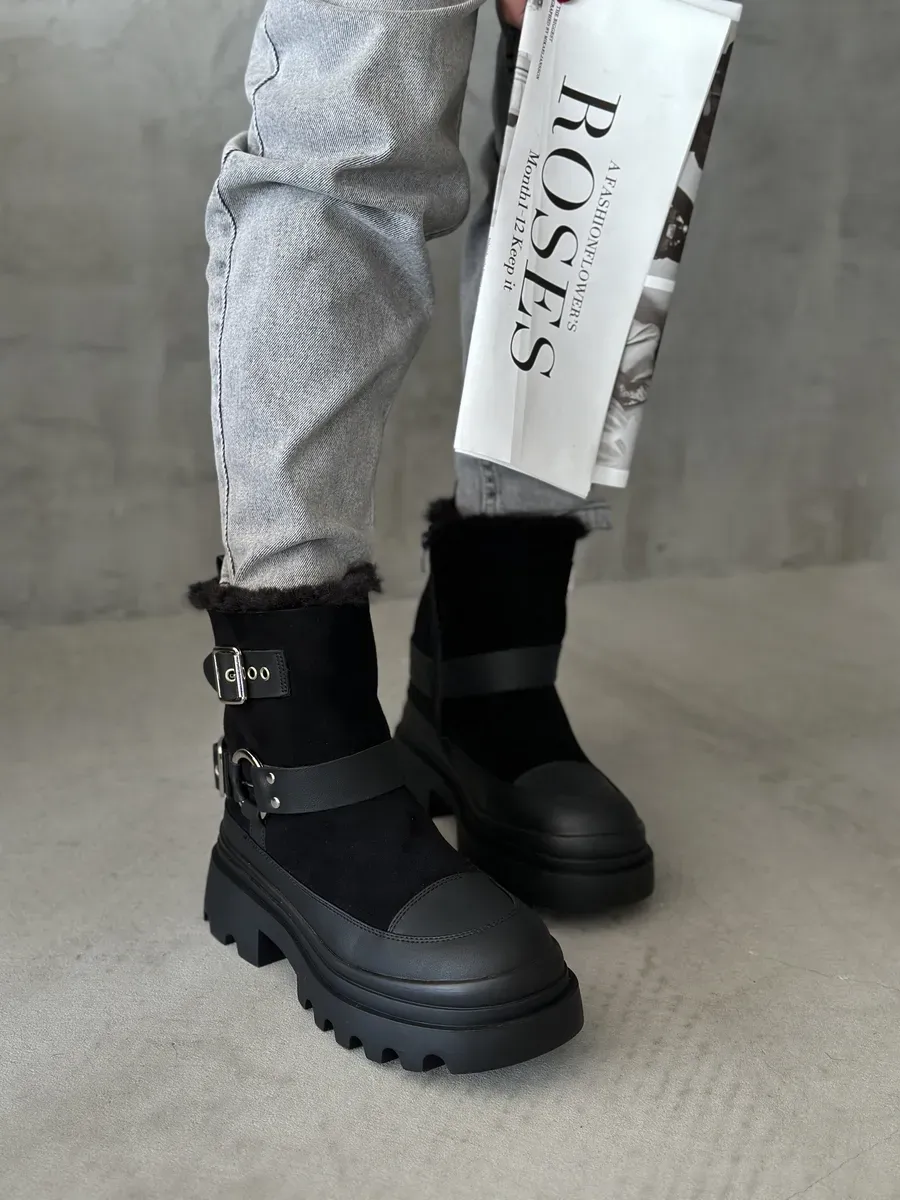 Ботинки женские экозамша шерсть