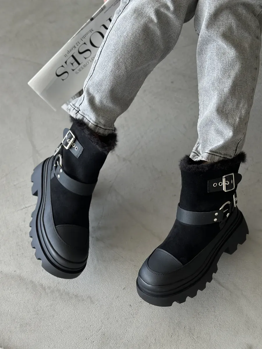 Ботинки женские экозамша шерсть