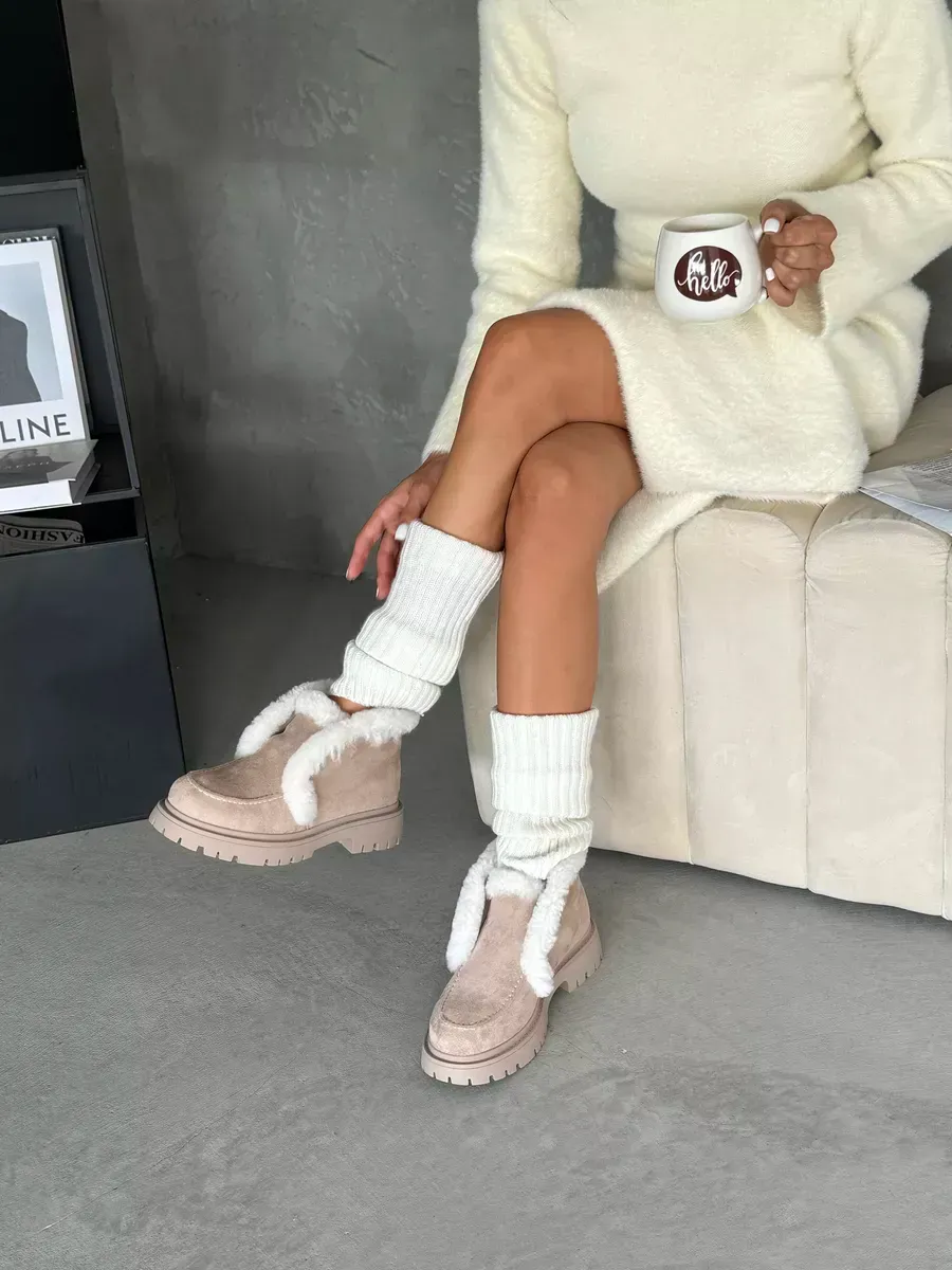 Ботинки женские экозамша шерсть