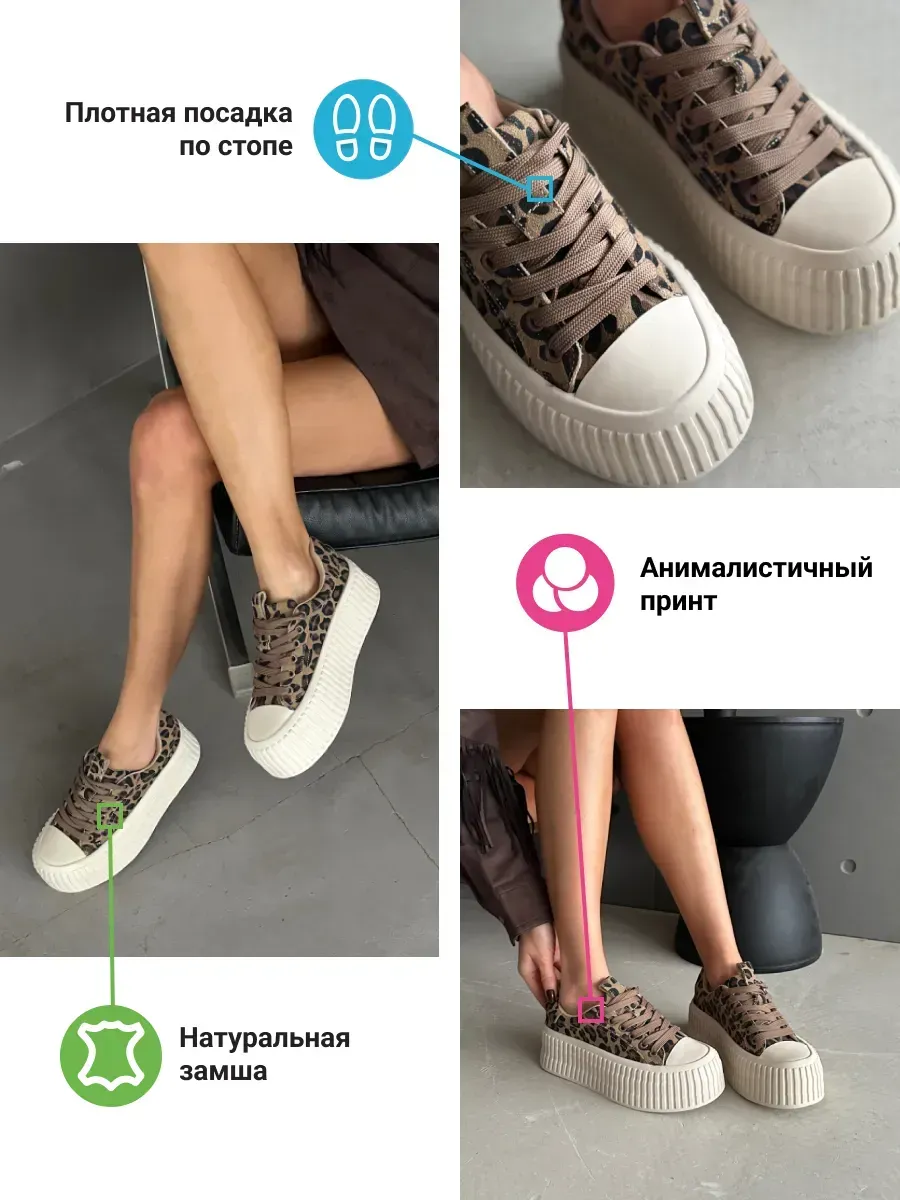 Кеды на платформе леопардовые