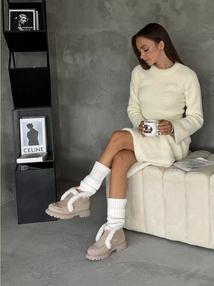 Ботинки женские экозамша шерсть