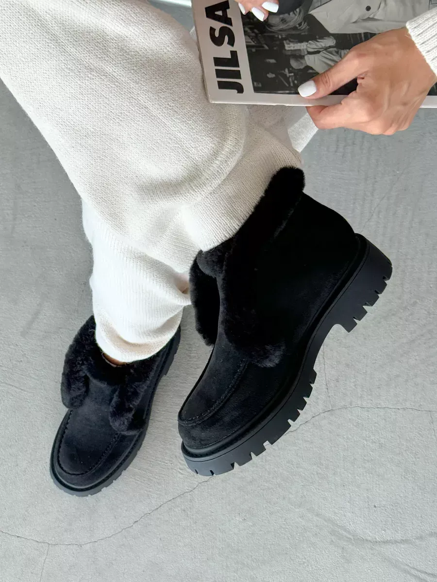 Ботинки женские экозамша шерсть