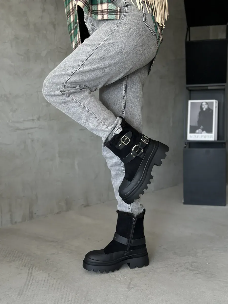 Ботинки женские экозамша шерсть