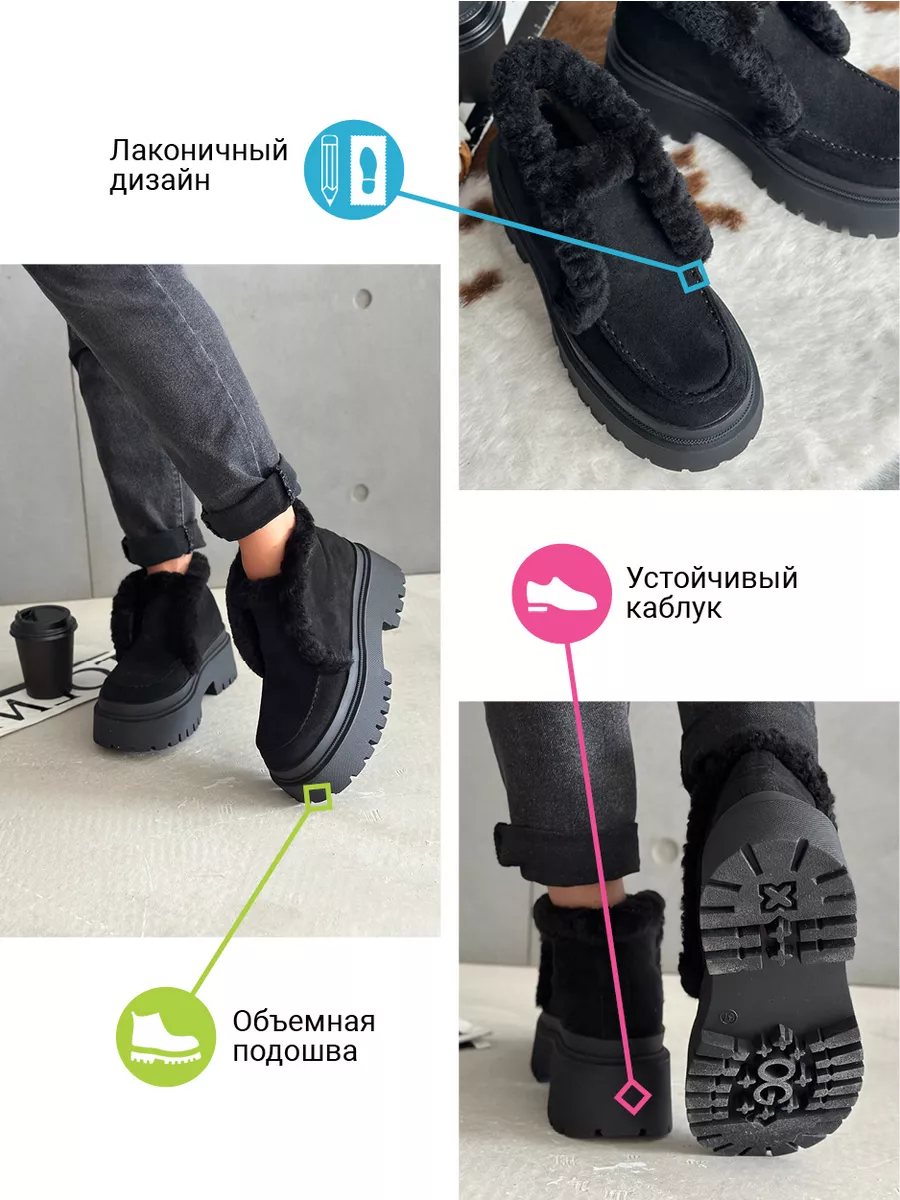 Ботинки женские экозамша шерсть