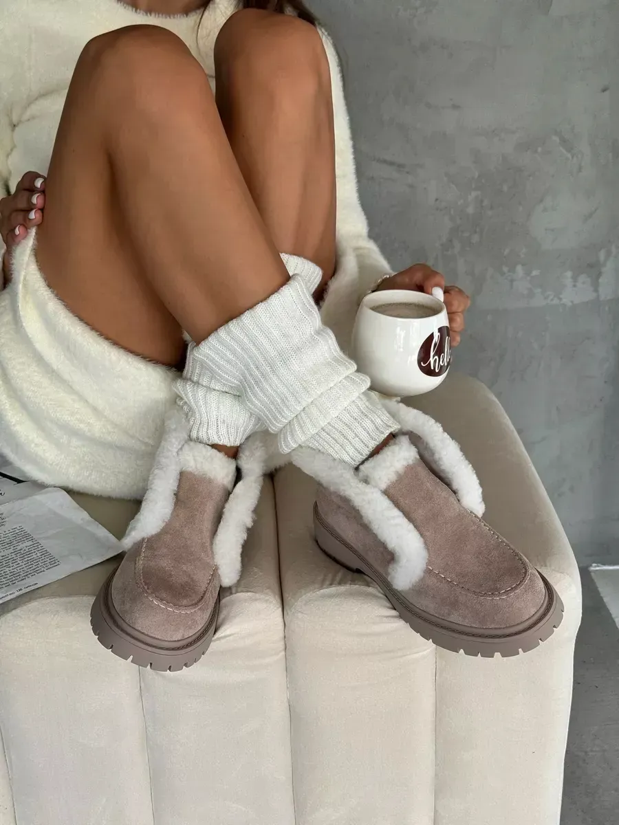 Ботинки женские экозамша шерсть