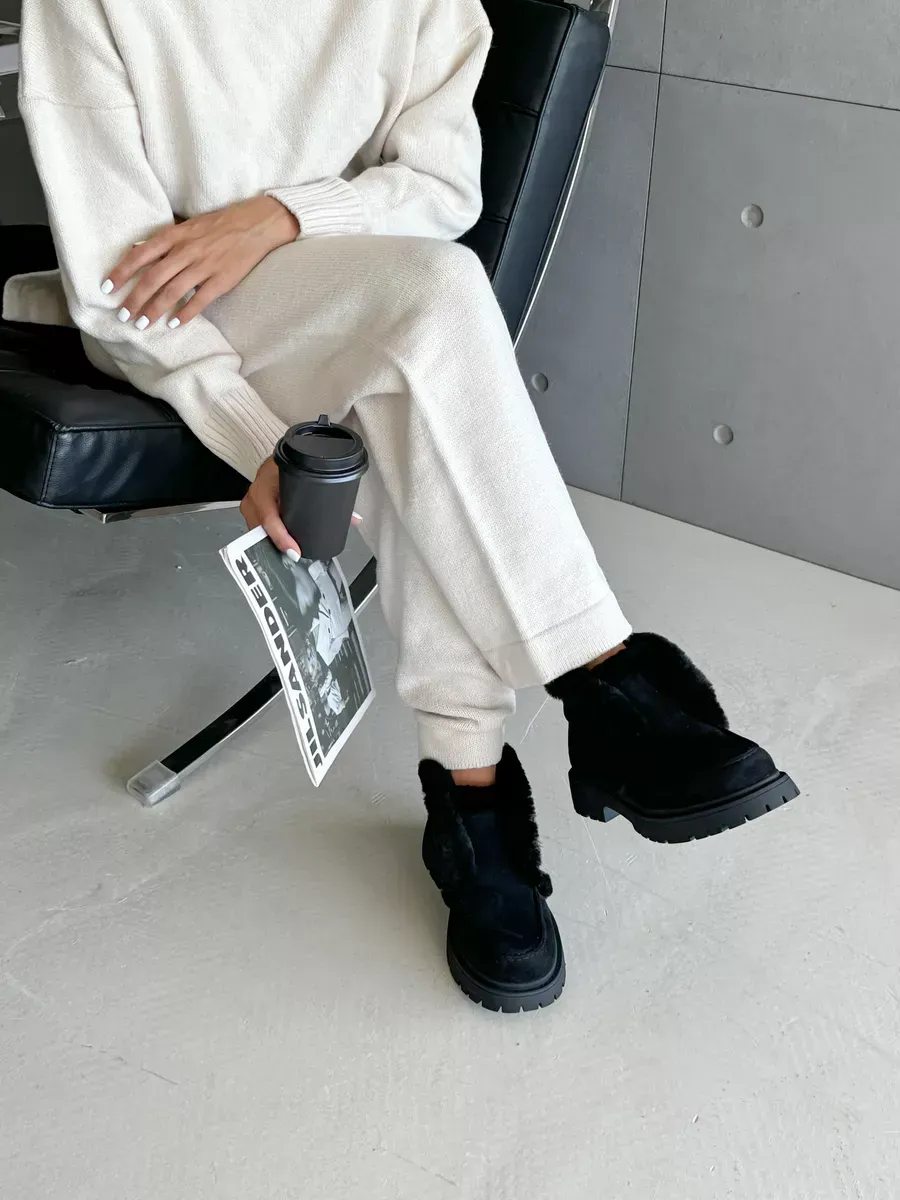 Ботинки женские экозамша шерсть