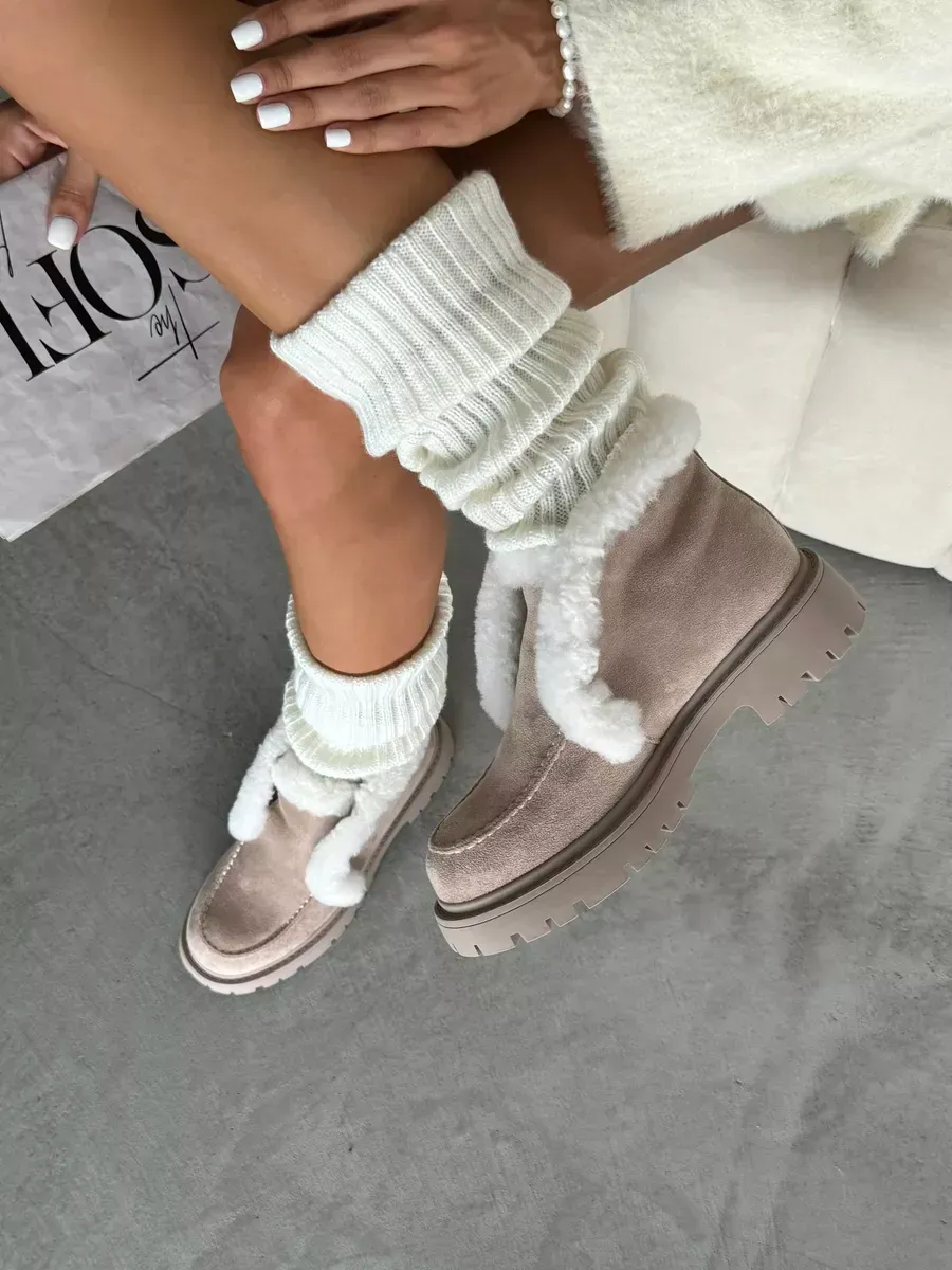 Ботинки женские экозамша шерсть