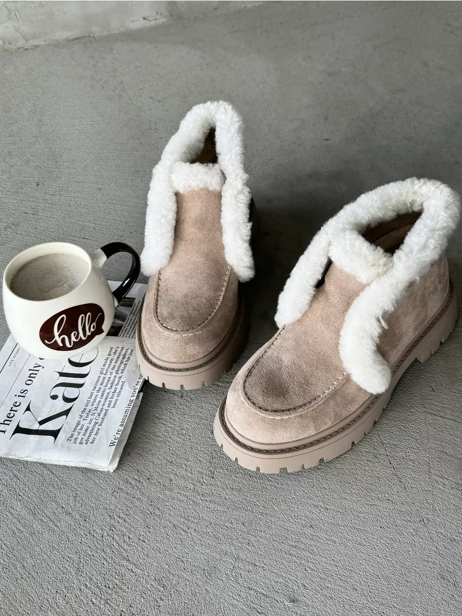 Ботинки женские экозамша шерсть