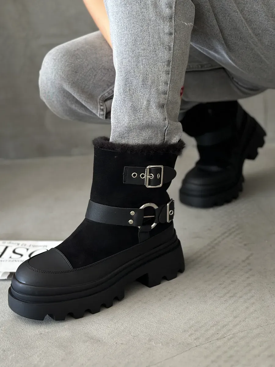 Ботинки женские экозамша шерсть