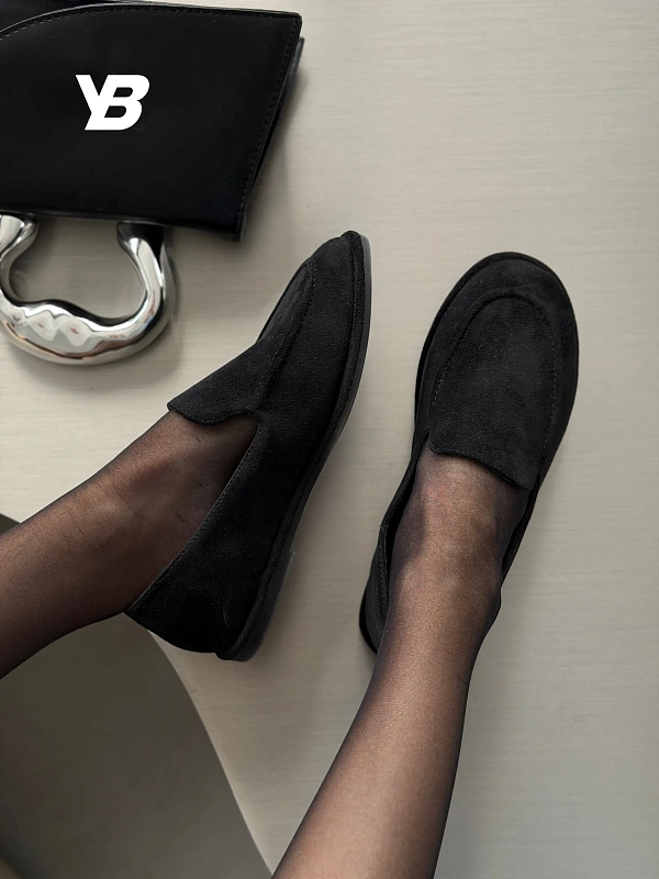 Лоферы женские замшевые черные летние