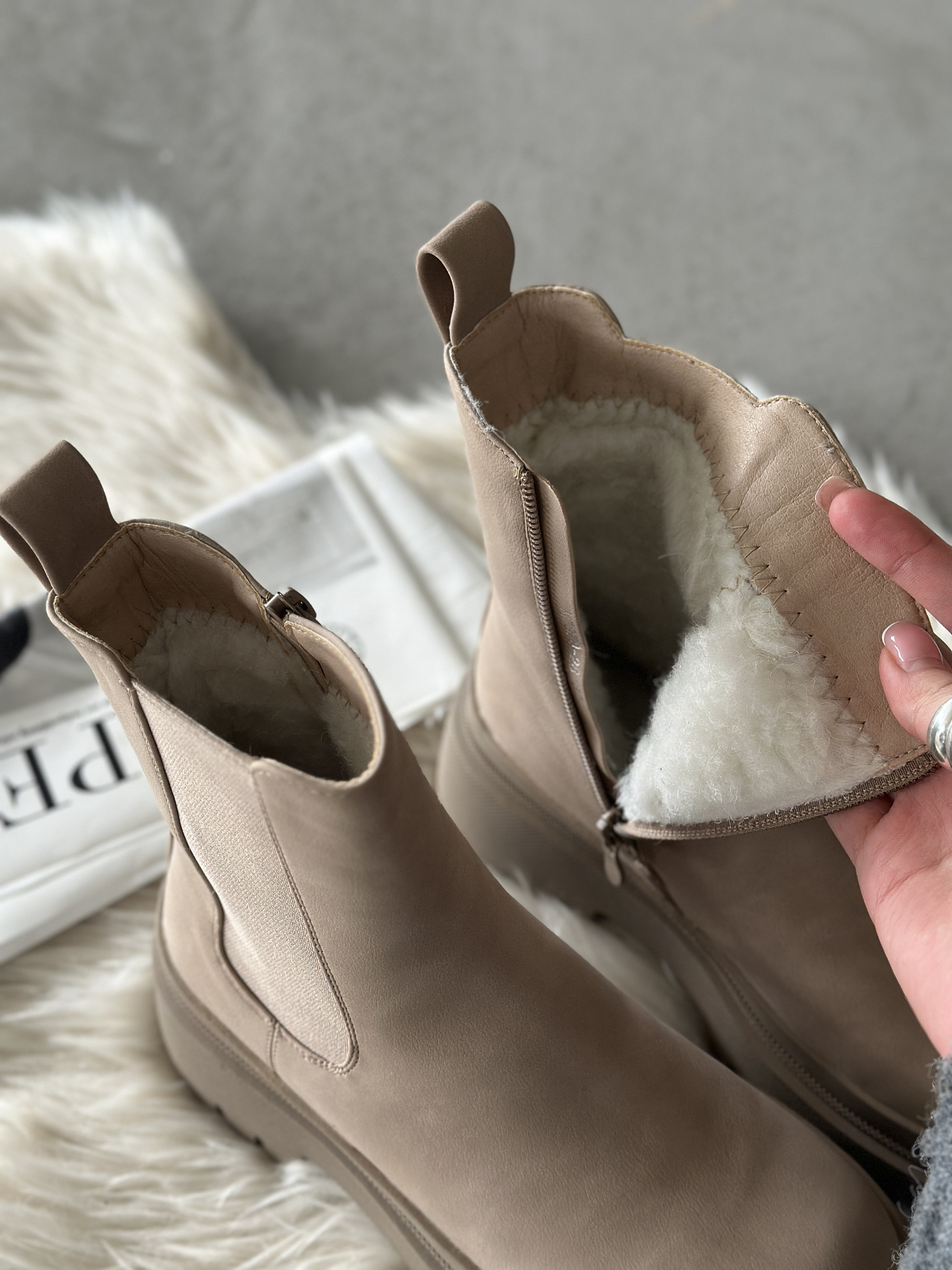 Ботинки женские экозамша шерсть