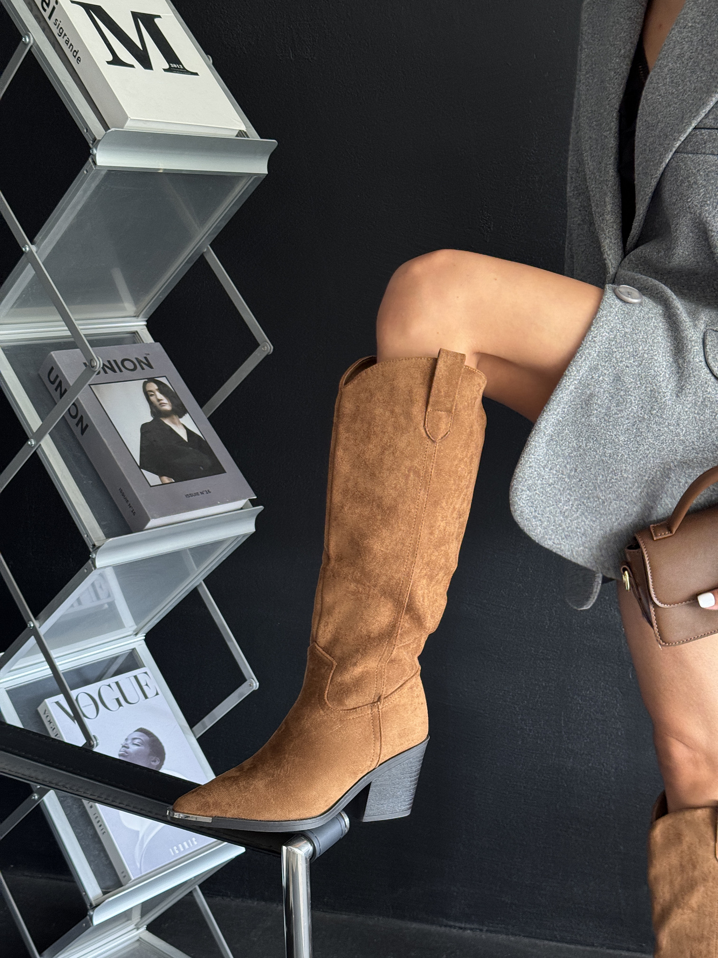 Сапоги казаки женские экозамша шерсть