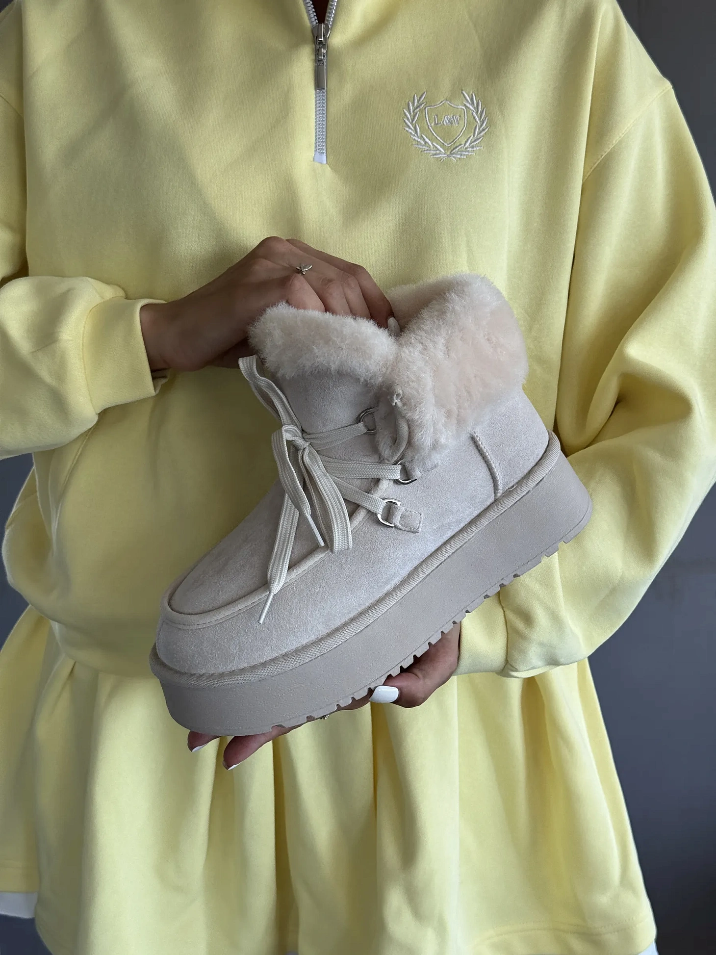 Ботинки женские экозамша шерсть