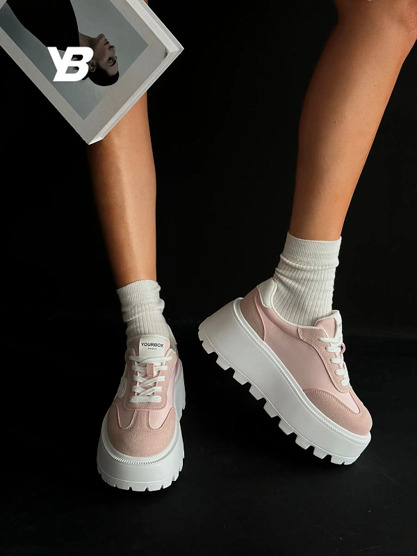 Кроссовки женские летние розовые на платформе