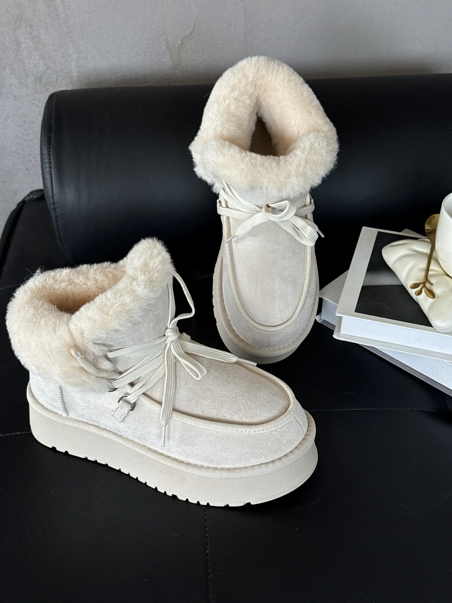 Ботинки женские экозамша шерсть