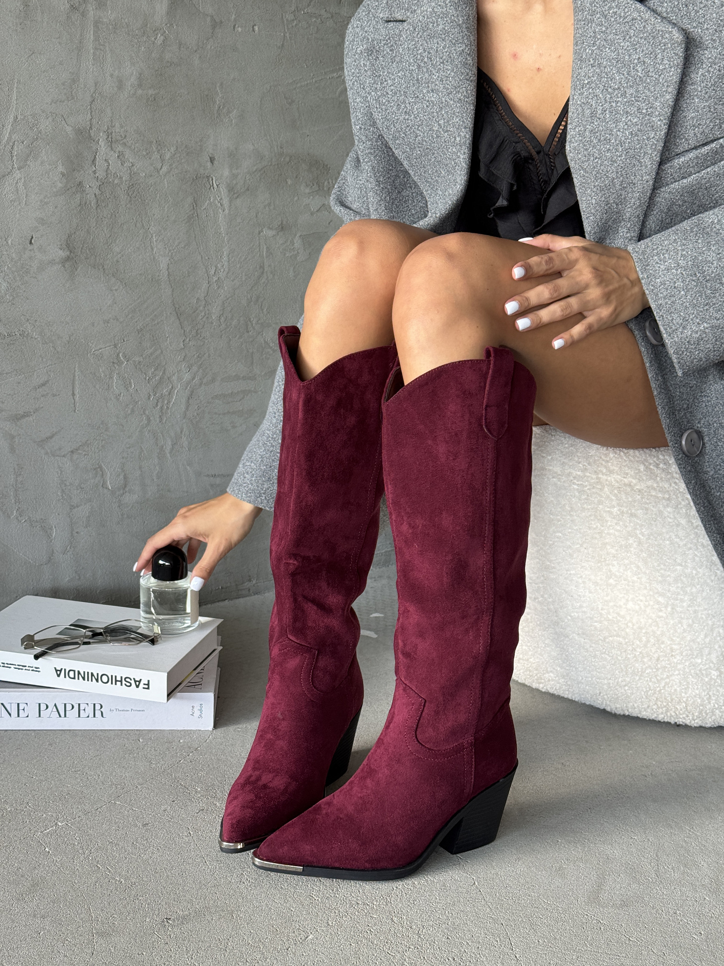 Сапоги казаки женские экозамша шерсть