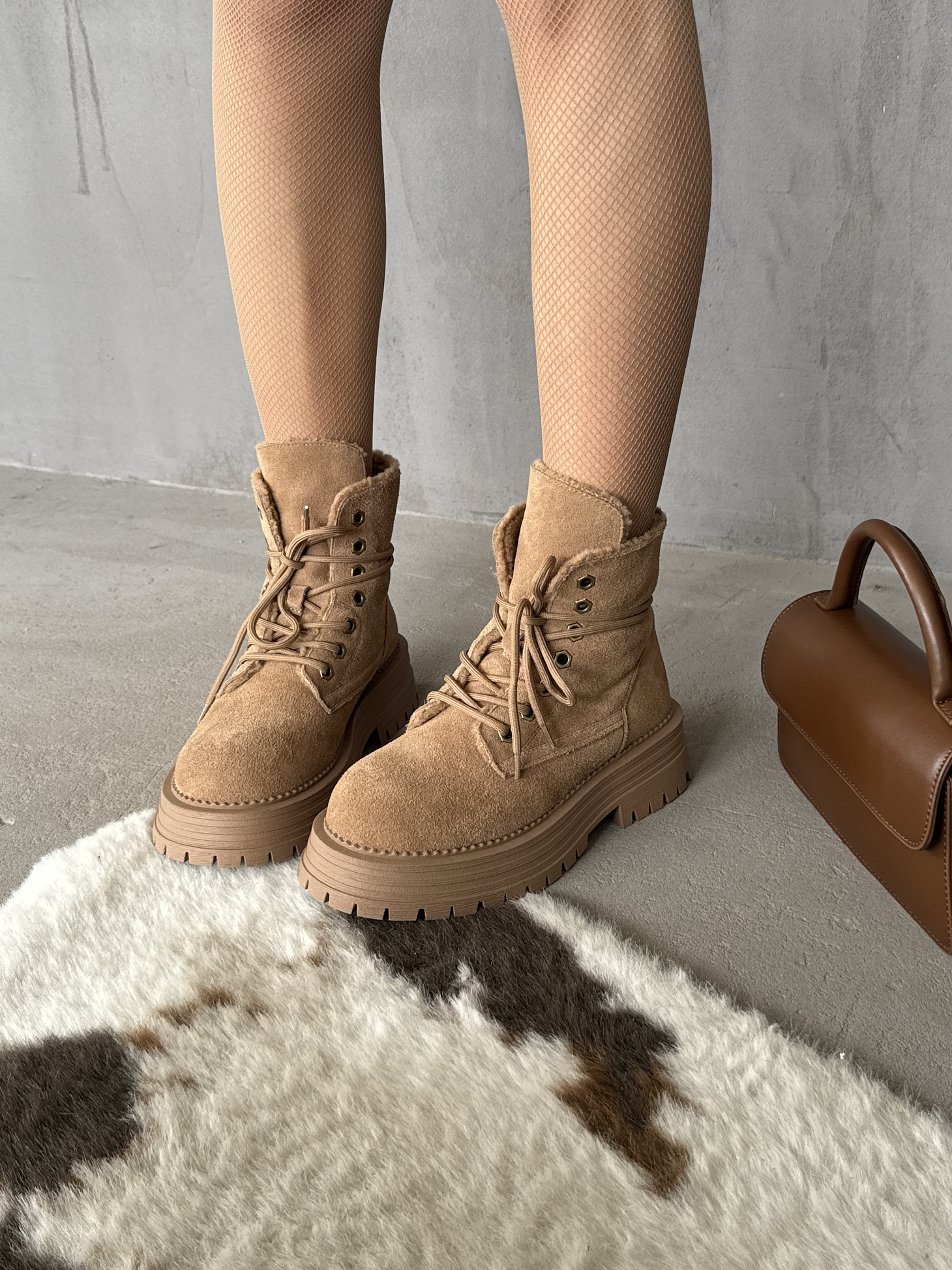 Ботинки женские натуральная замша шерсть