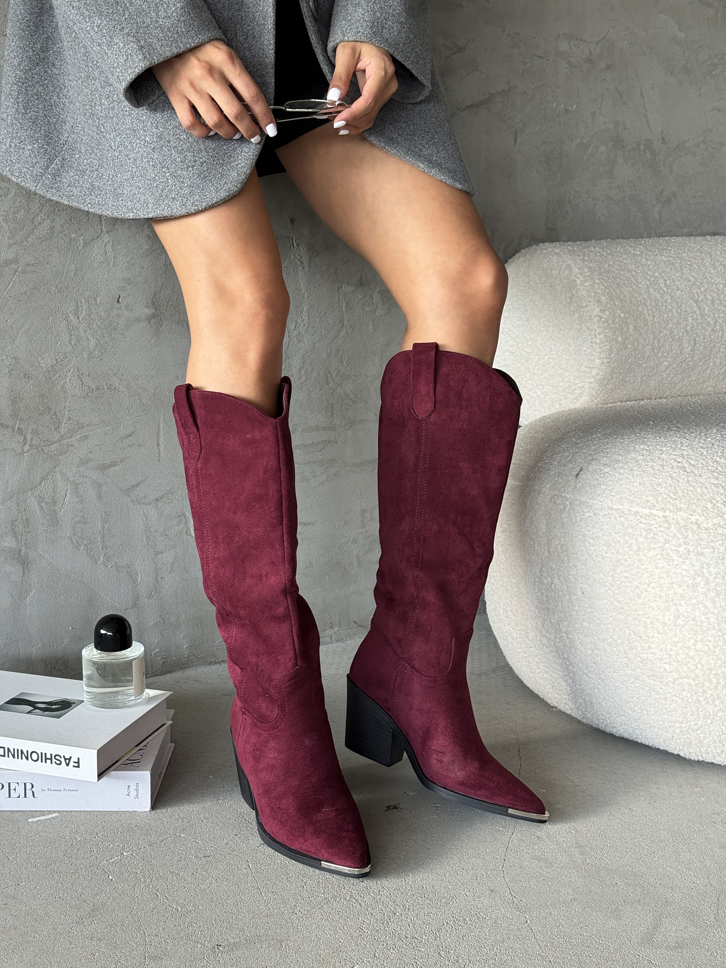 Сапоги казаки женские экозамша шерсть