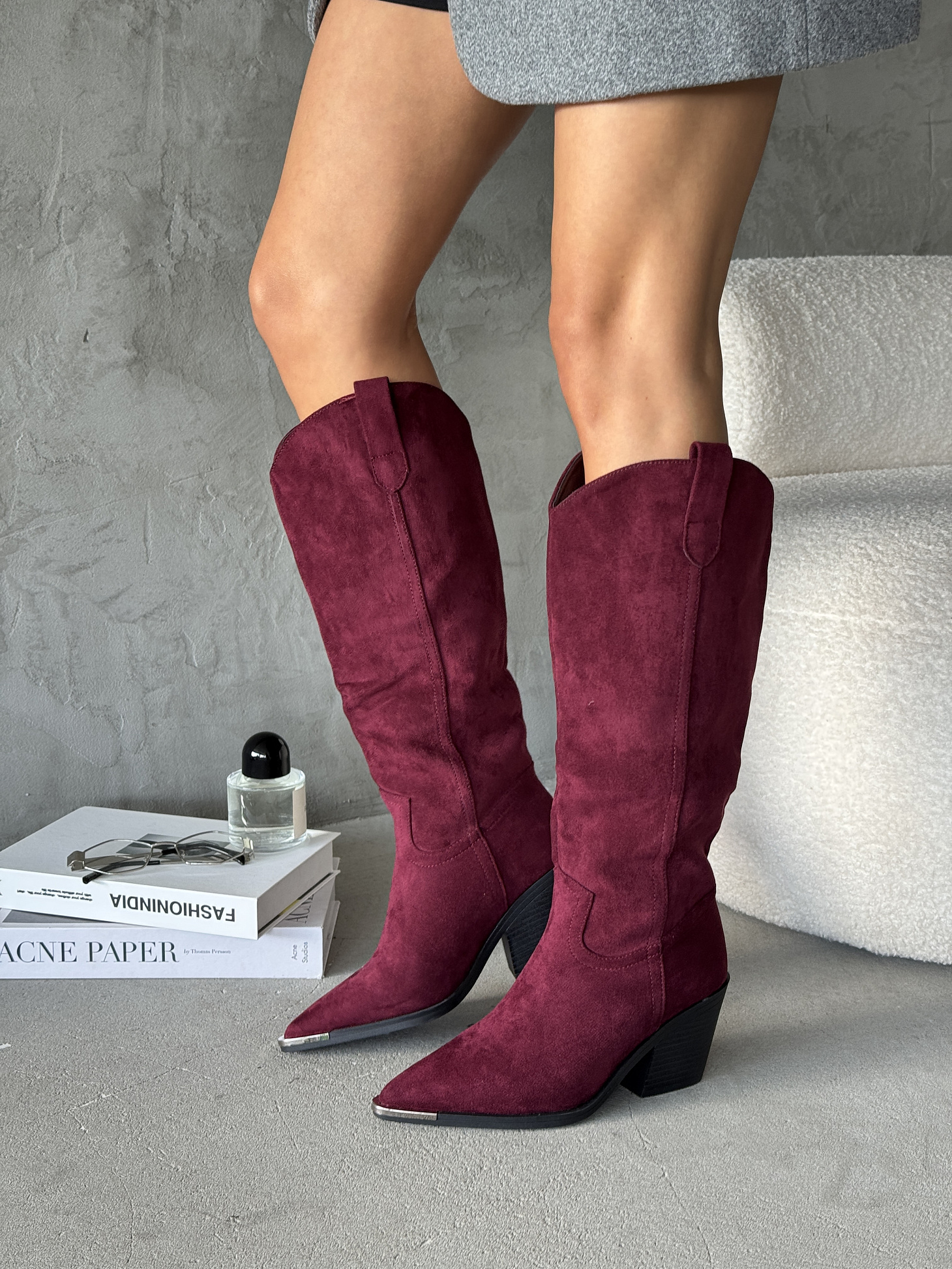 Сапоги казаки женские экозамша шерсть