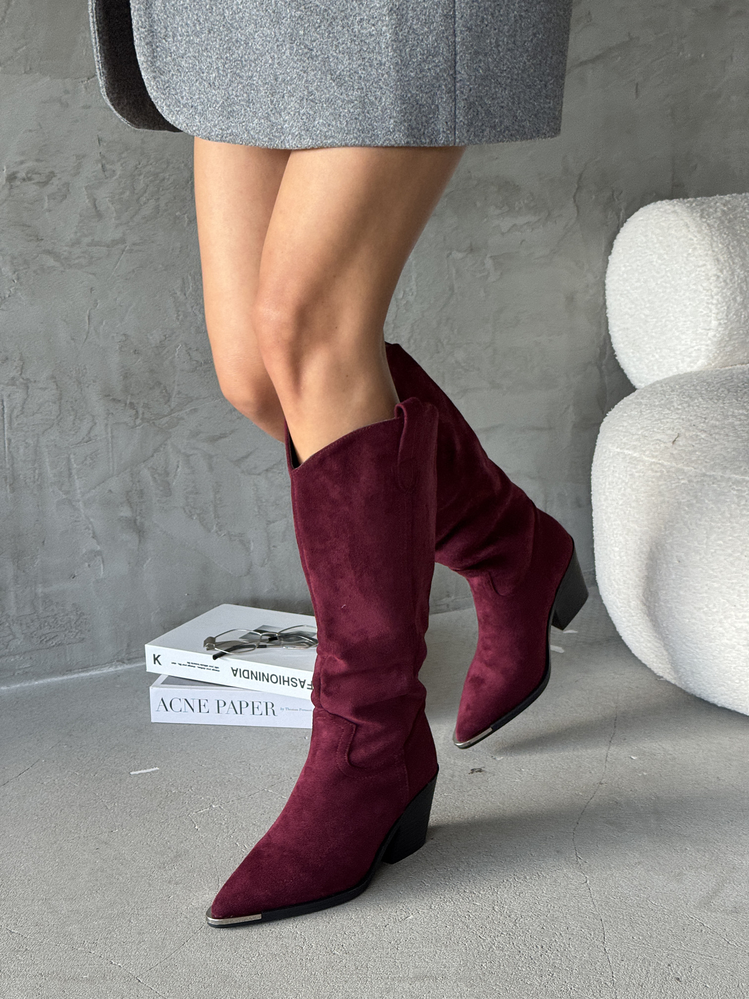 Сапоги казаки женские экозамша шерсть