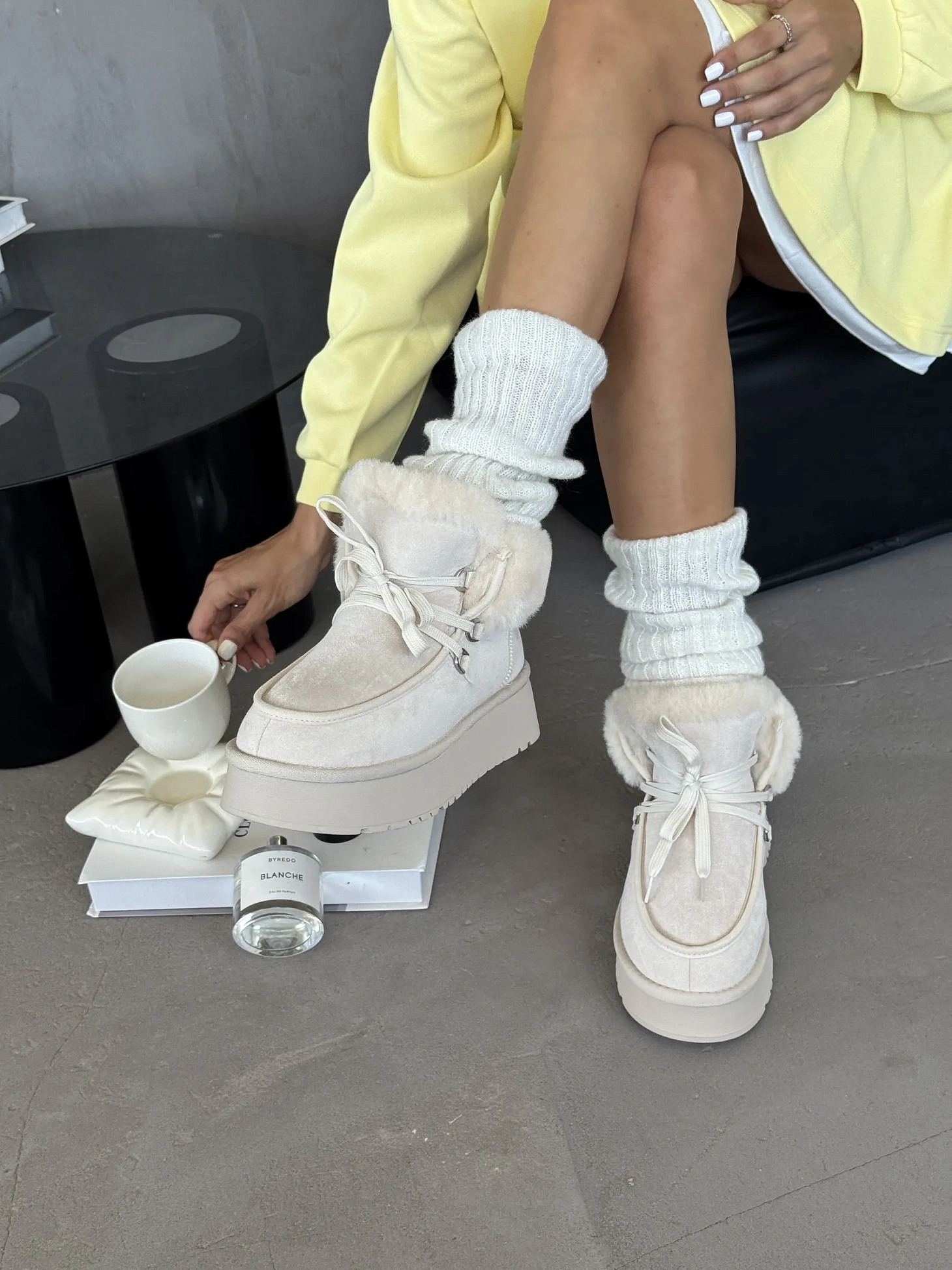 Ботинки женские экозамша шерсть