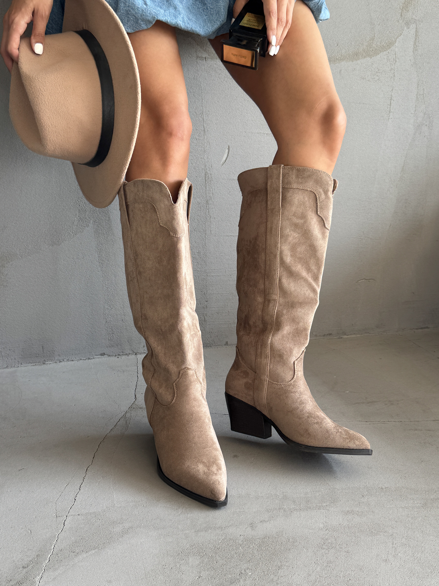 Сапоги казаки женские экозамша еврошерсть