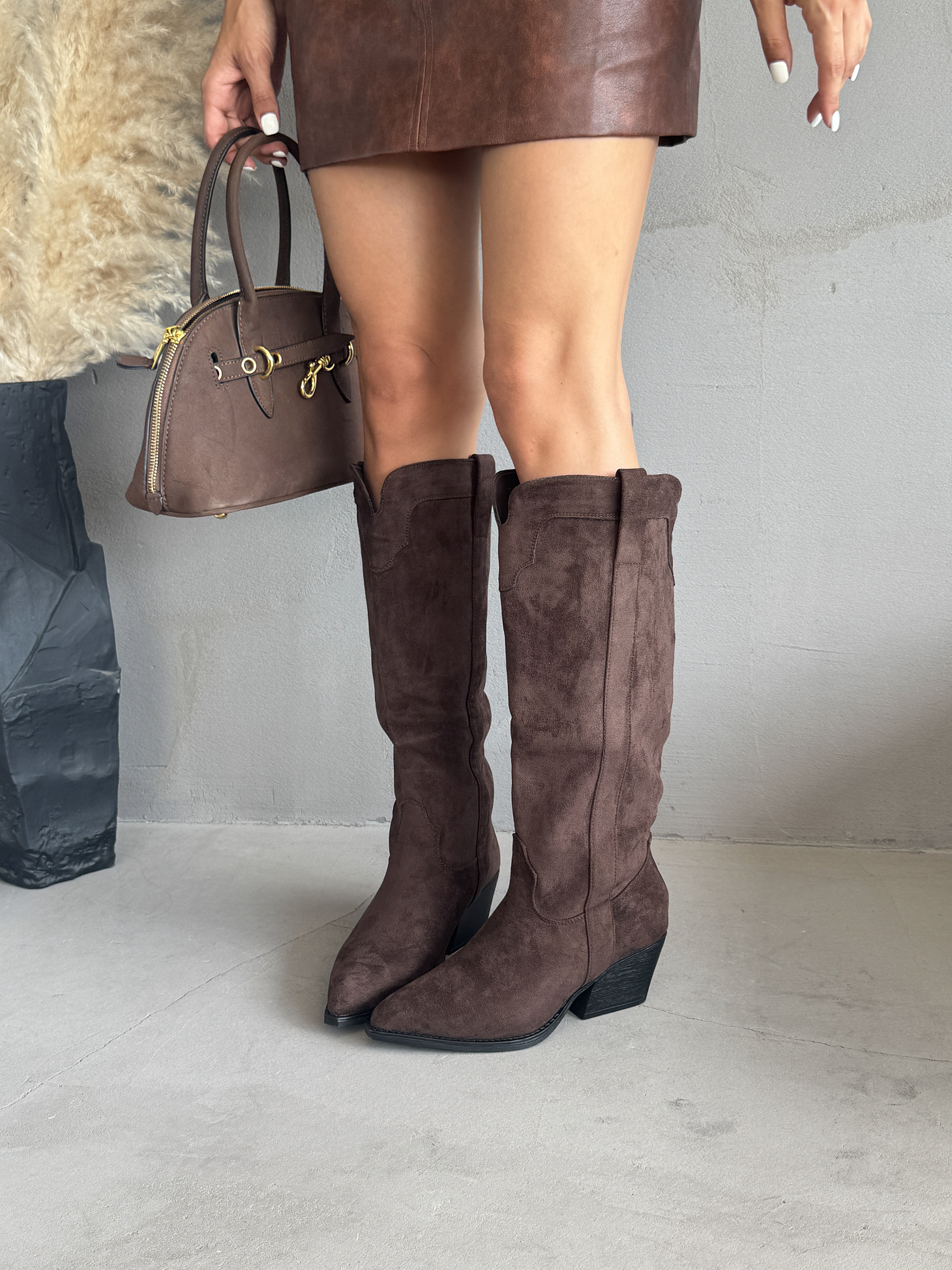 Сапоги казаки женские экозамша еврошерсть