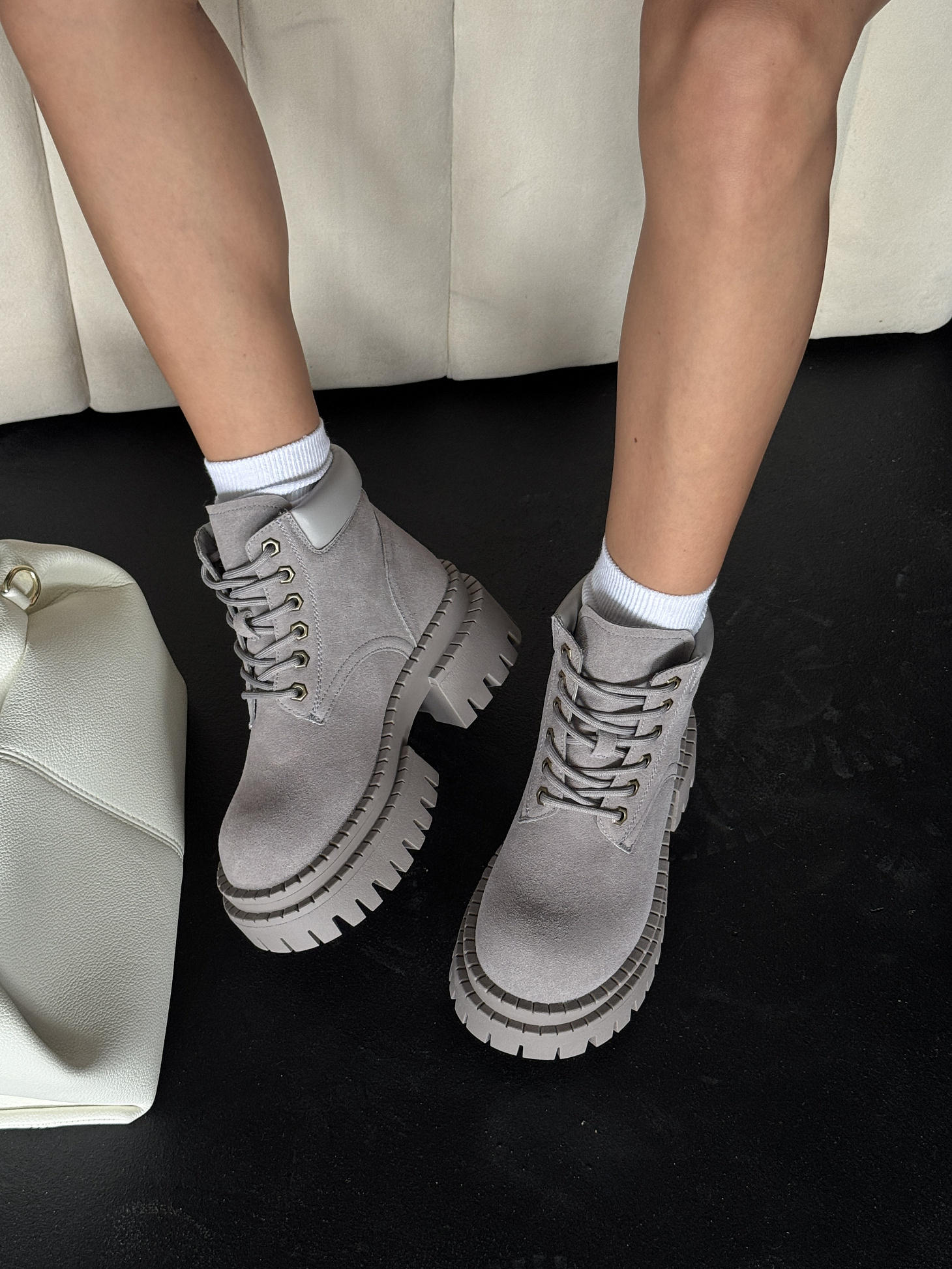 Ботинки женские натуральная замша шерсть