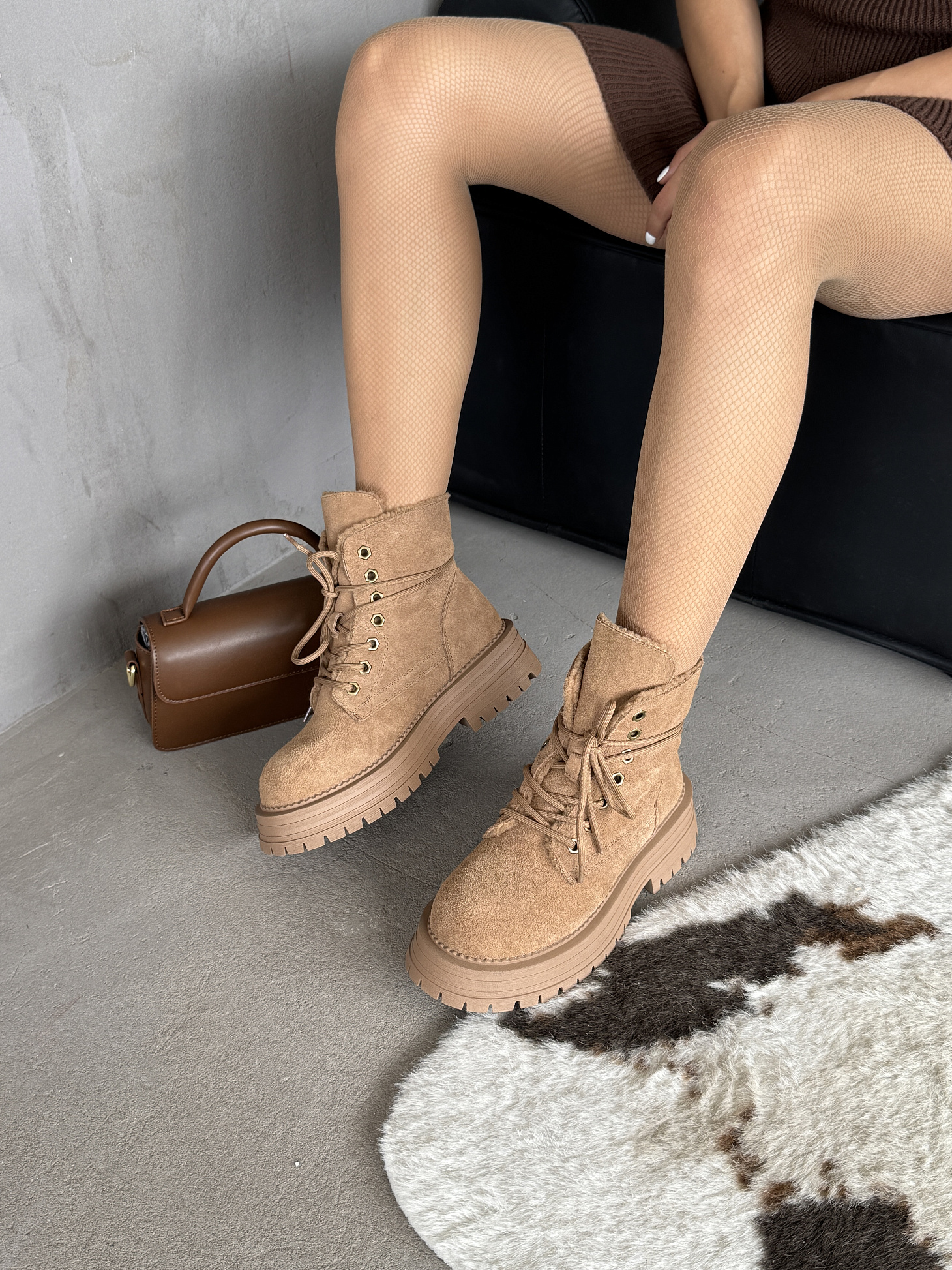 Ботинки женские натуральная замша шерсть