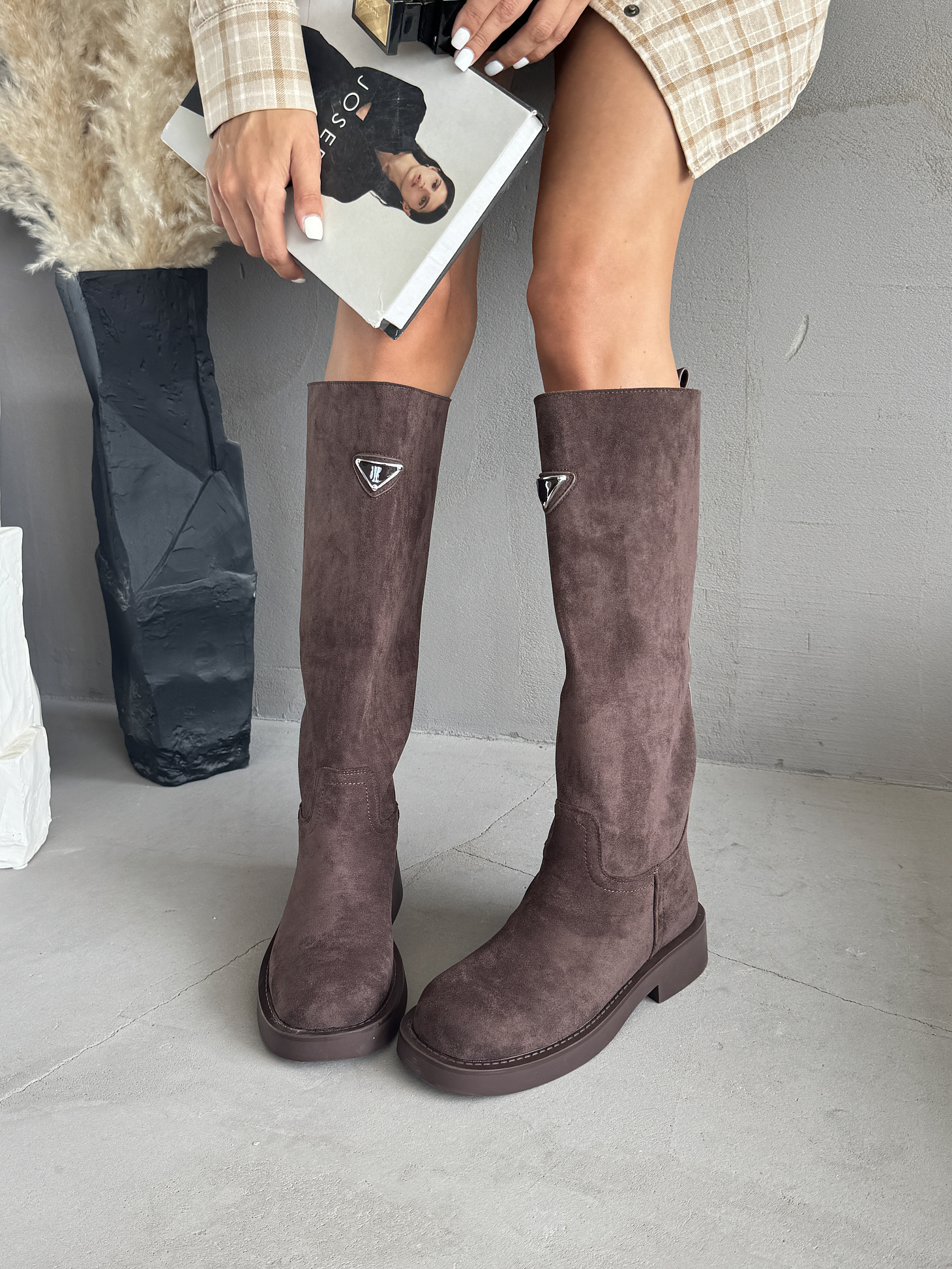 Сапоги женские экозамша еврошерсть