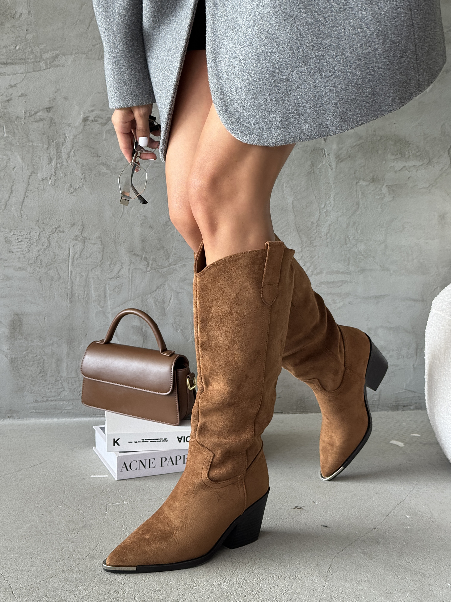 Сапоги казаки женские экозамша шерсть