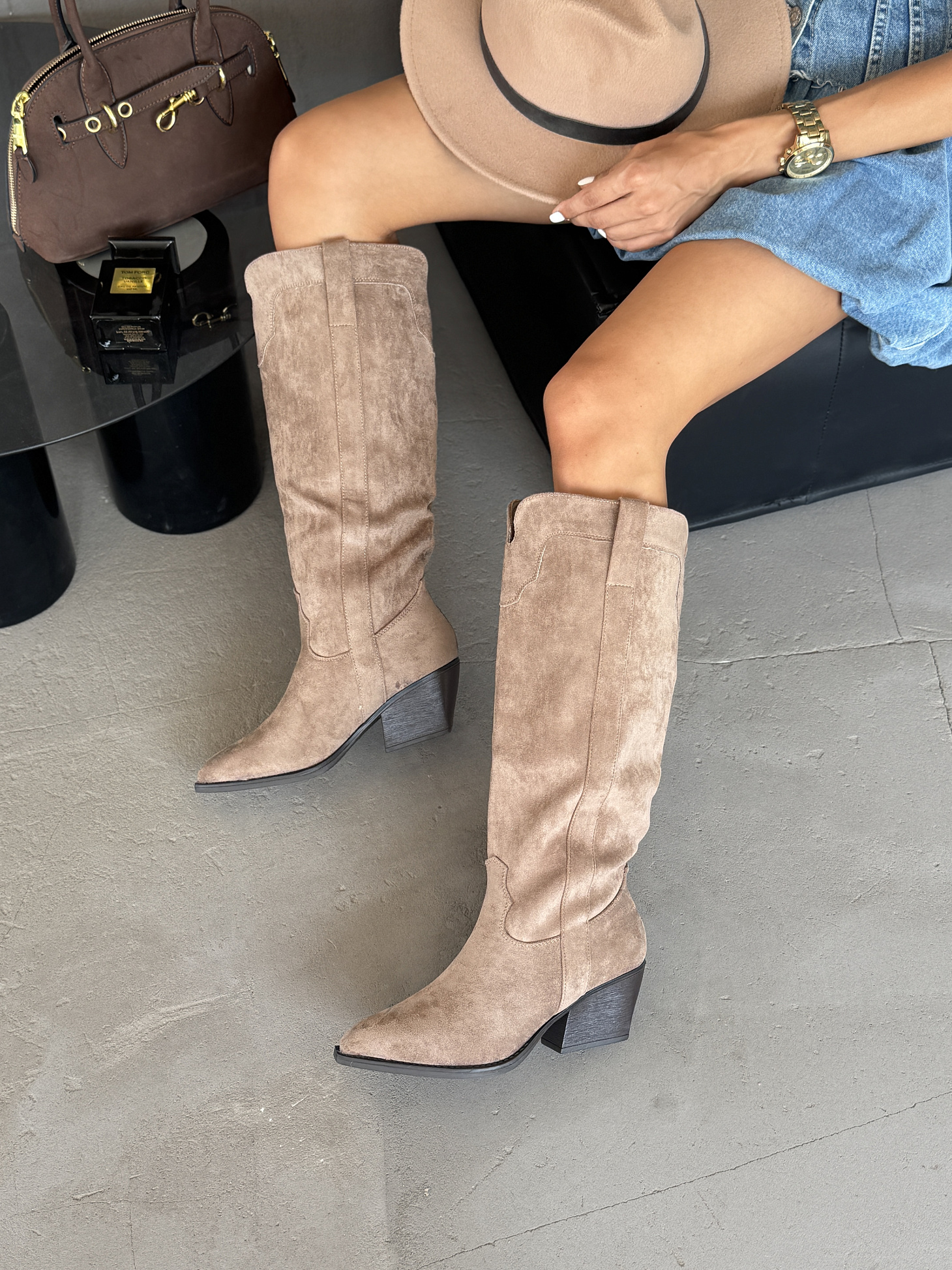 Сапоги казаки женские экозамша еврошерсть