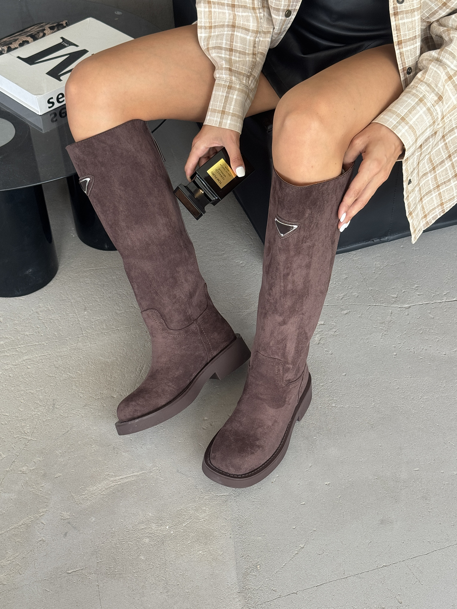 Сапоги женские экозамша еврошерсть