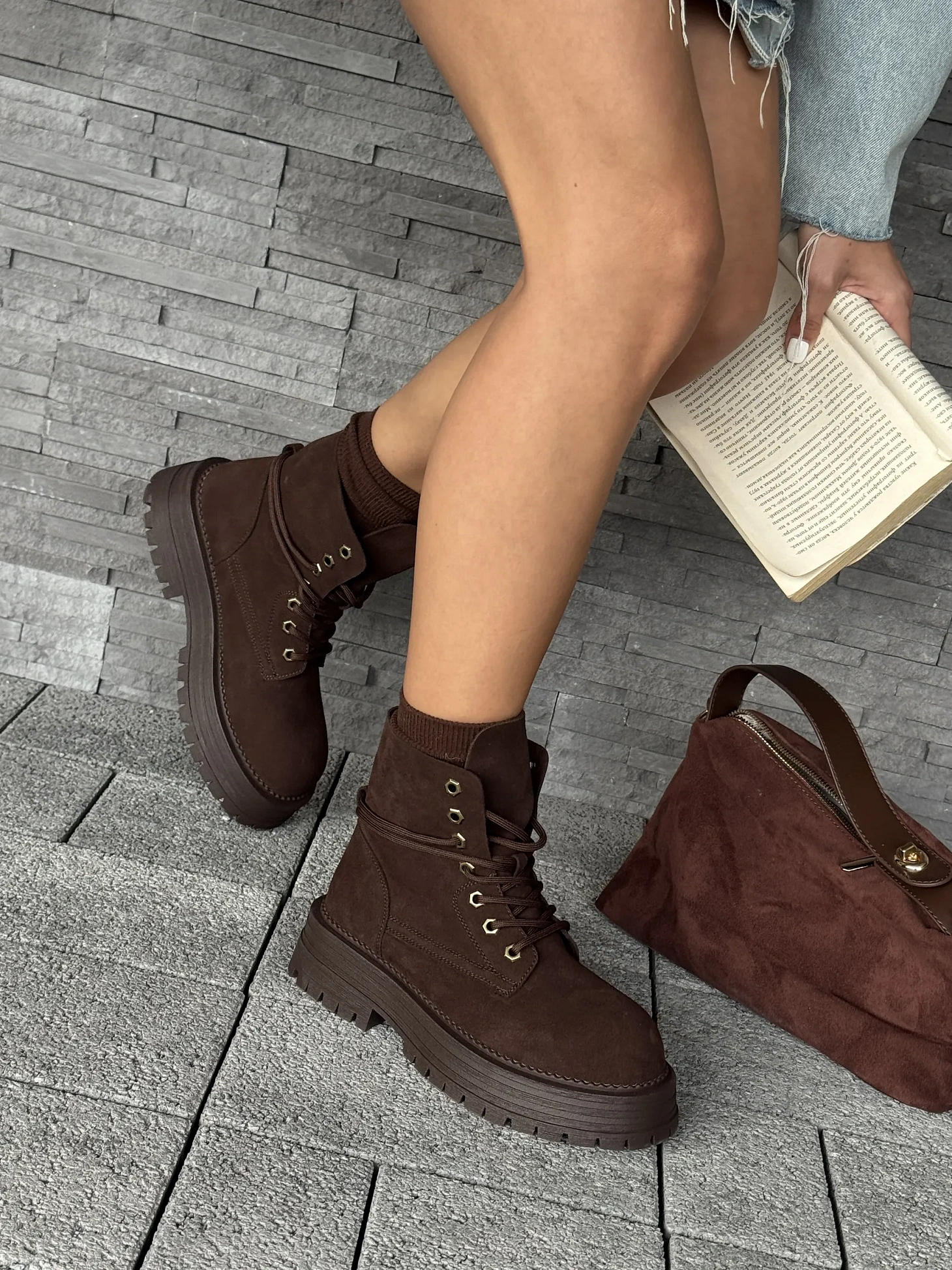 Ботинки женские натуральная замша шерсть