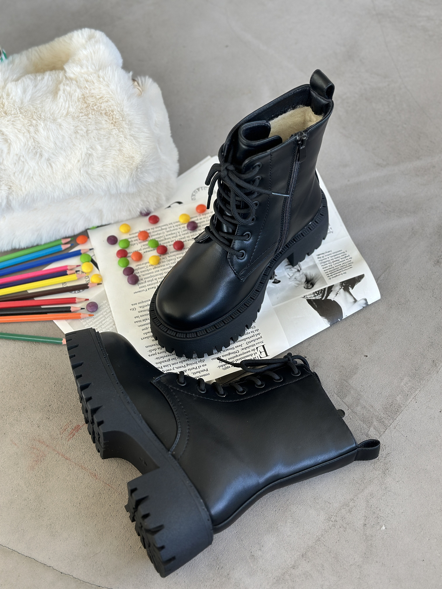 Ботинки детские экокожа шерсть