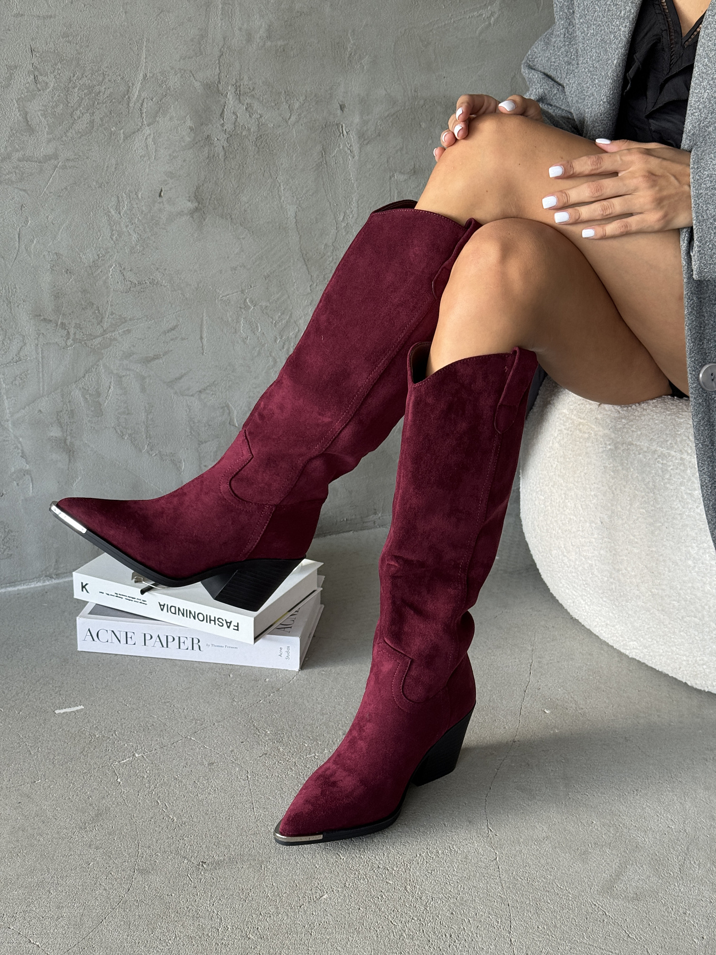 Сапоги казаки женские экозамша шерсть