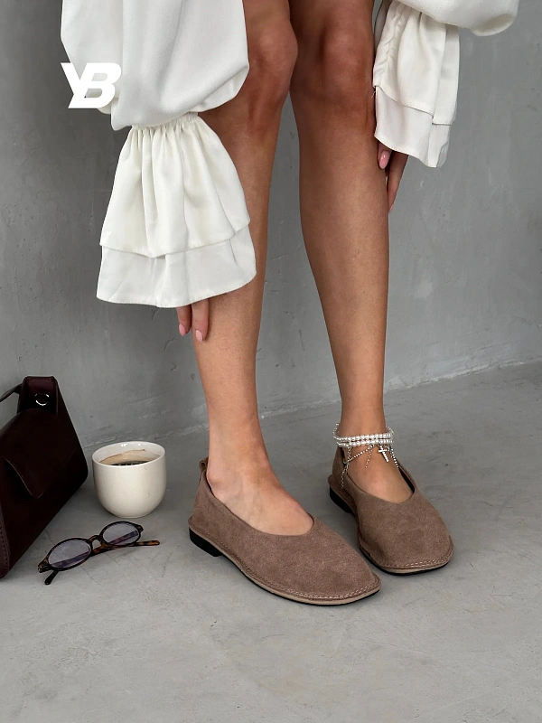 Балетки летние натуральная замша с круглым носом