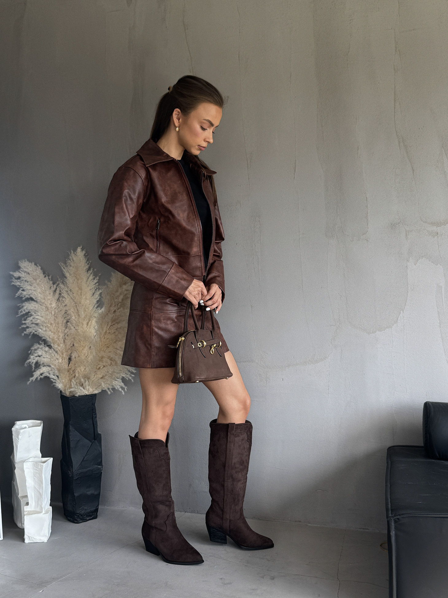 Сапоги казаки женские экозамша еврошерсть