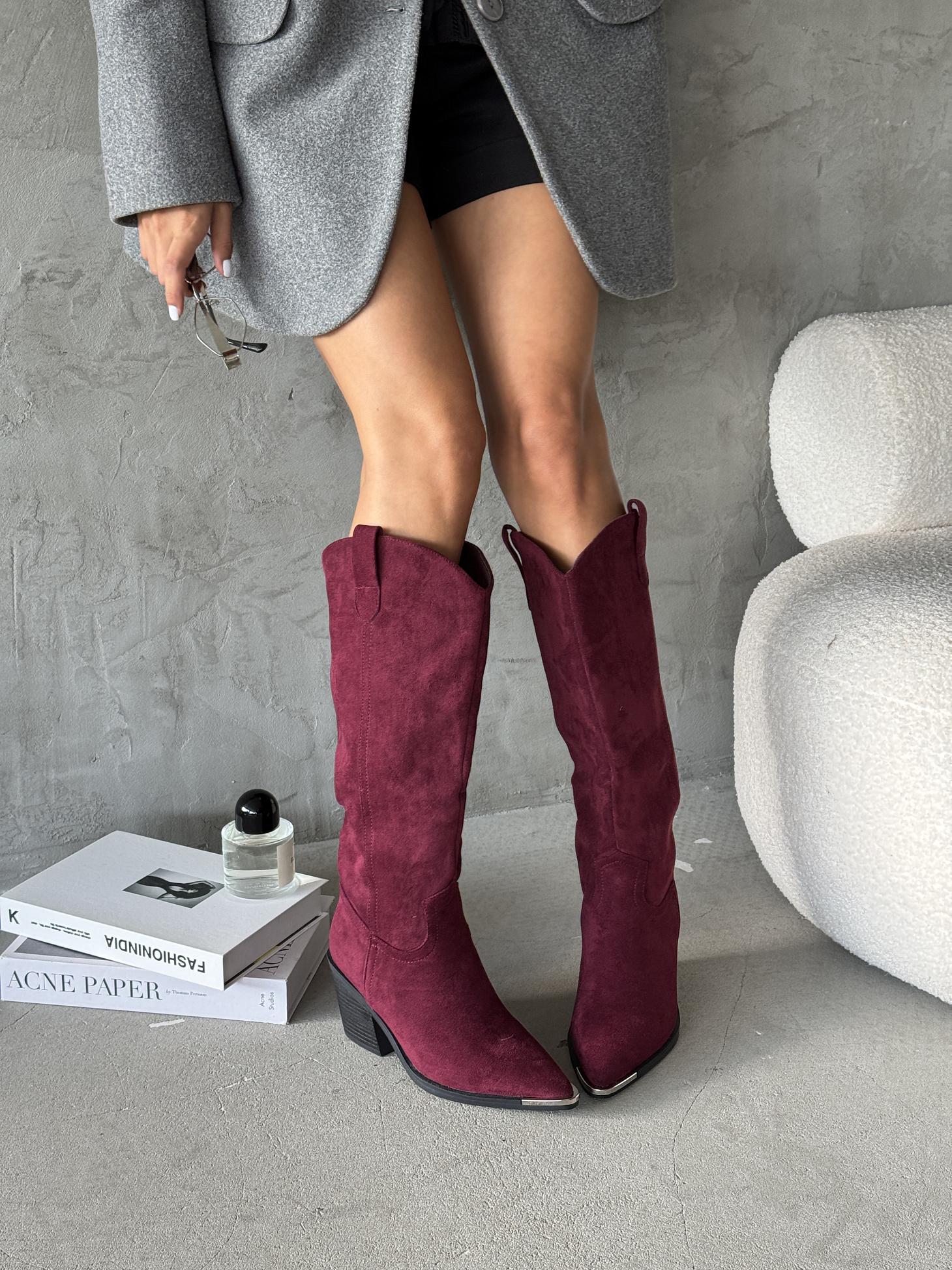 Сапоги казаки женские экозамша шерсть