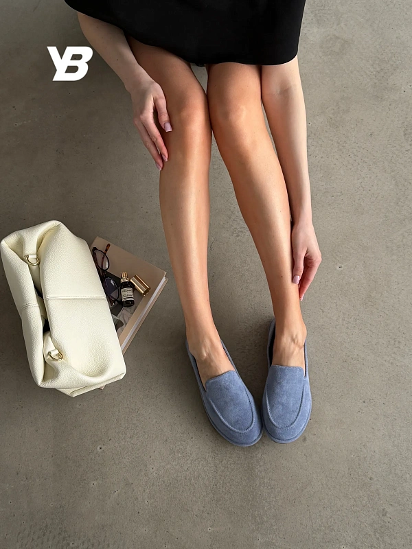 Лоферы женские голубые летние