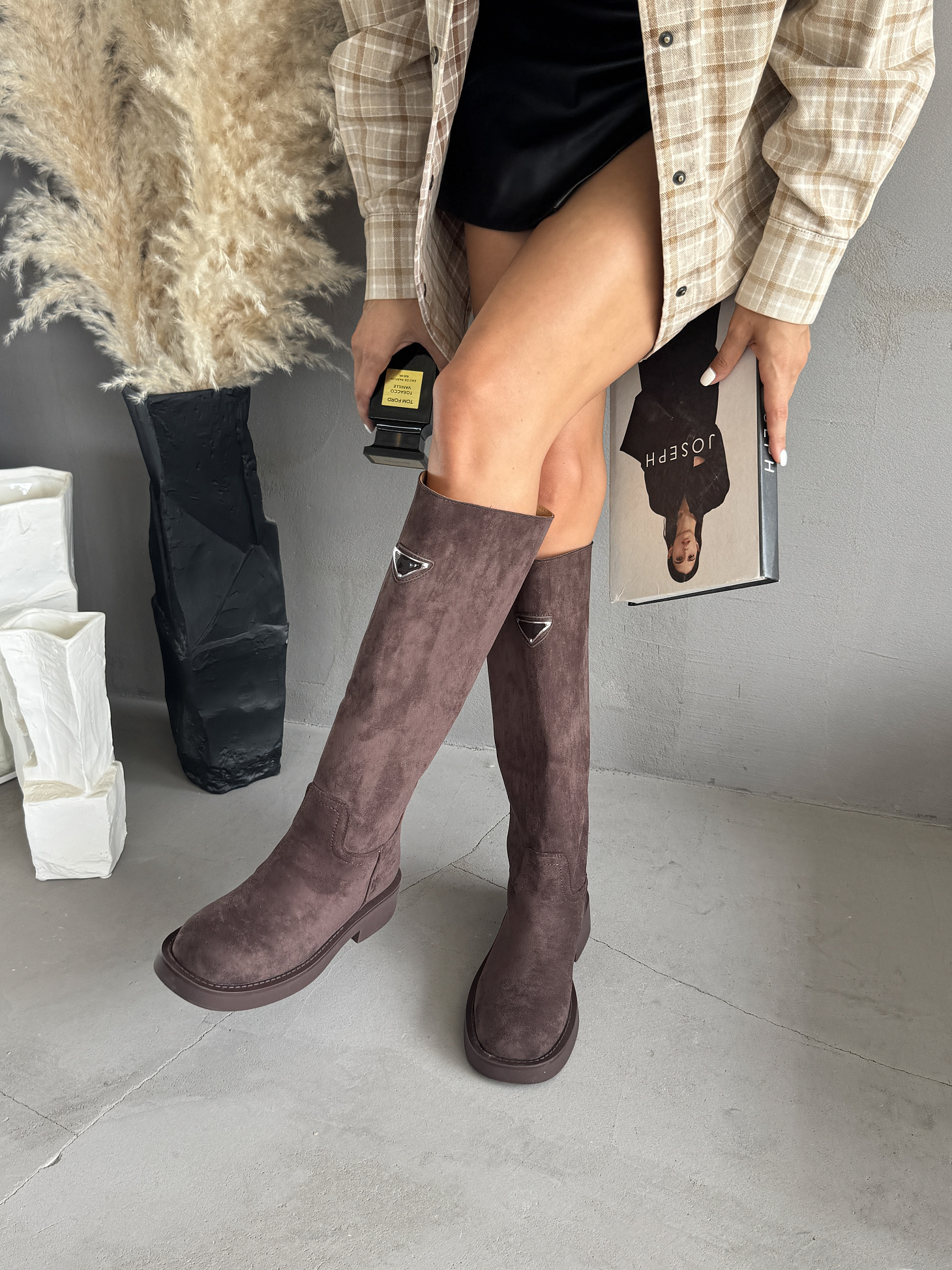 Сапоги женские экозамша еврошерсть