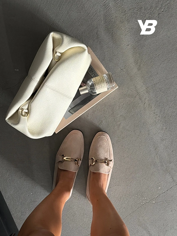 Лоферы женские замшевые бежевые летние