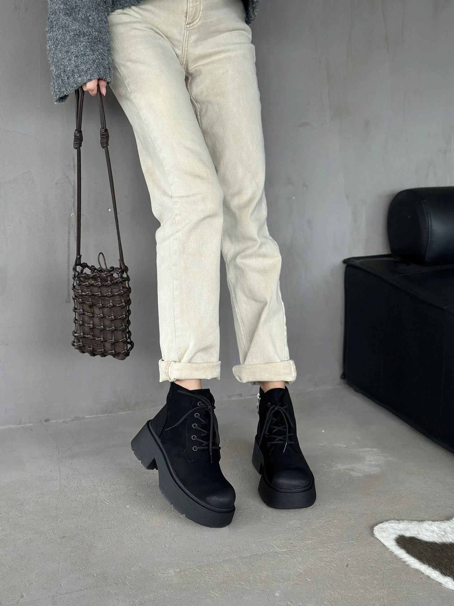 Ботинки женские экозамша шерсть