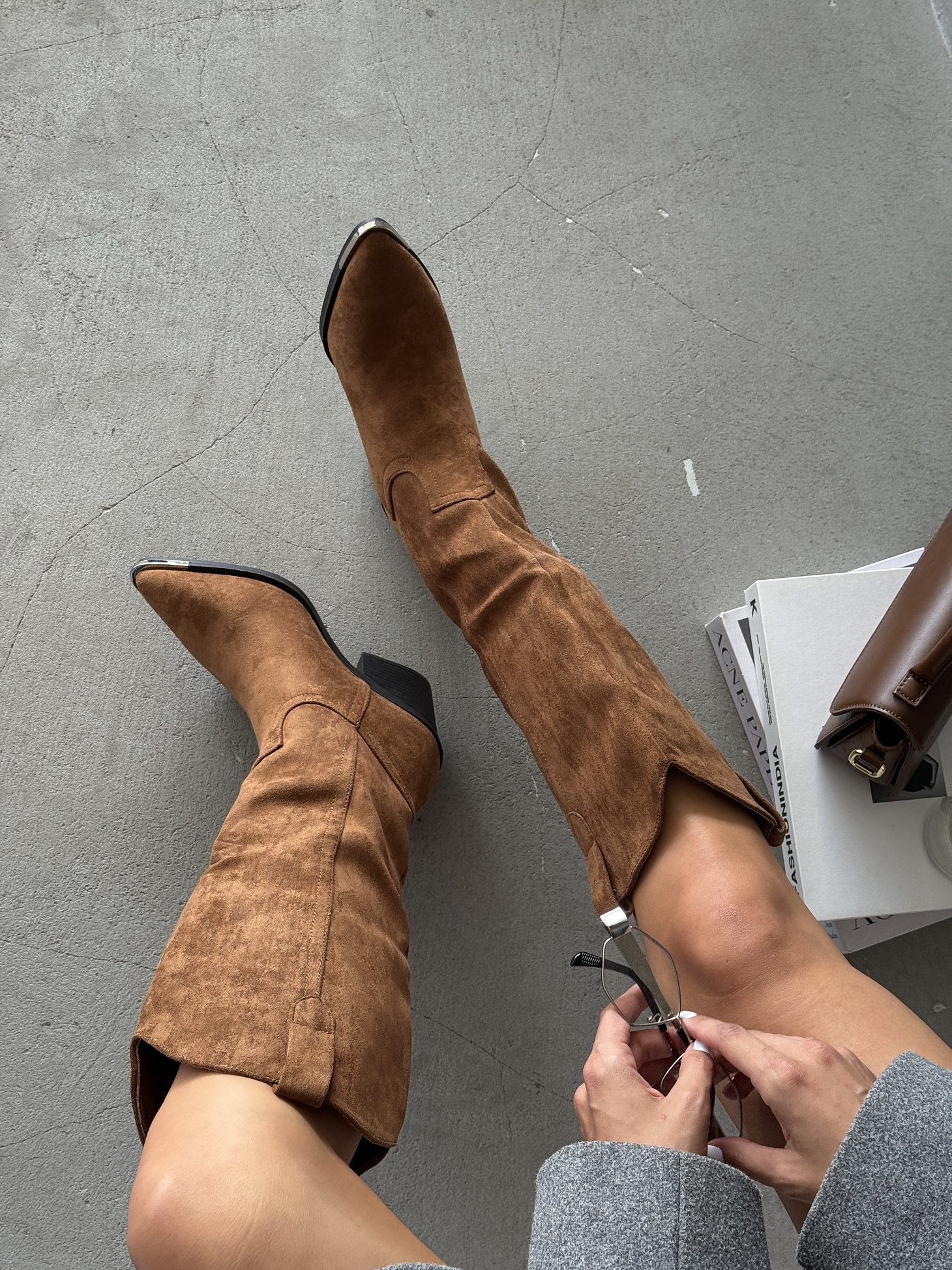 Сапоги казаки женские экозамша шерсть