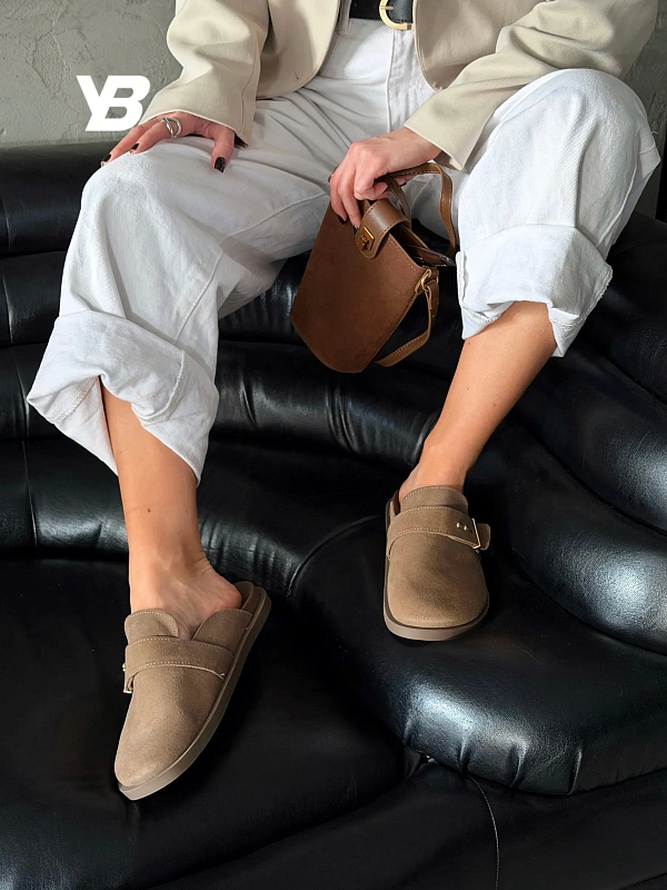 Мюли женские летние без каблука натуральная замша