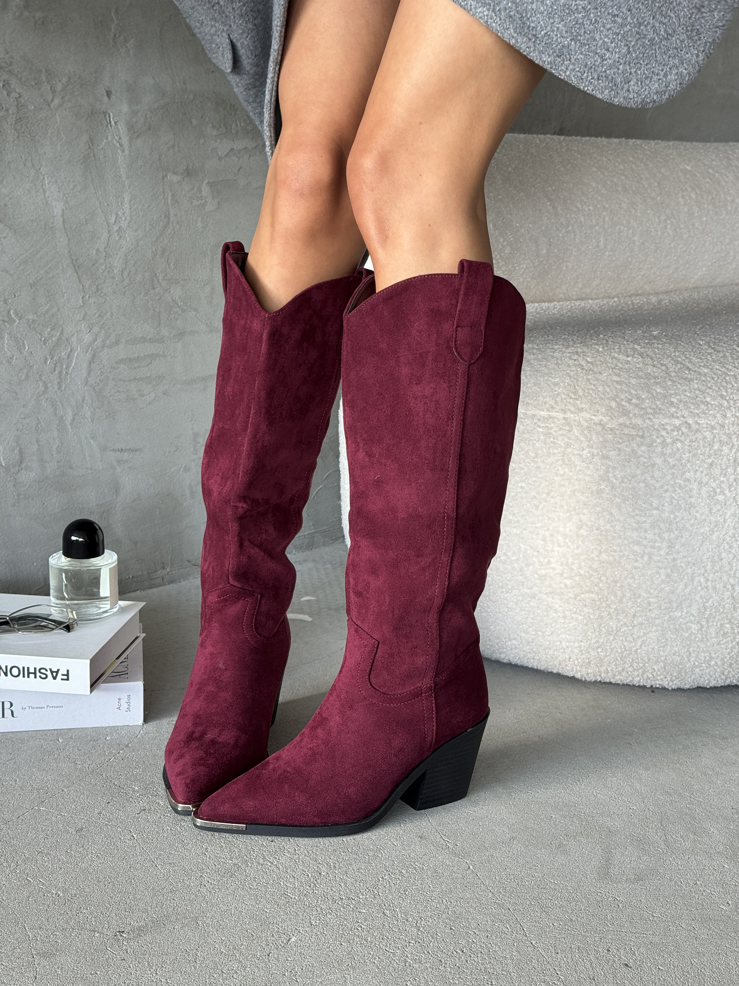 Сапоги казаки женские экозамша шерсть