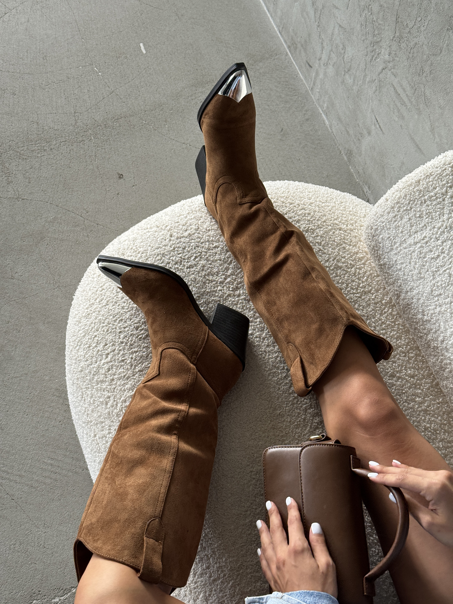 Сапоги казаки женские экозамша шерсть