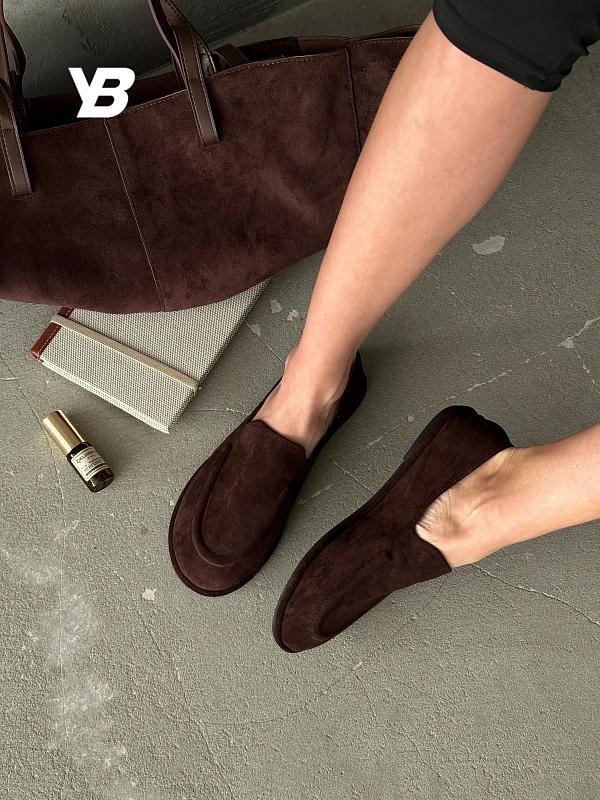 Лоферы женские замшевые коричневые летние